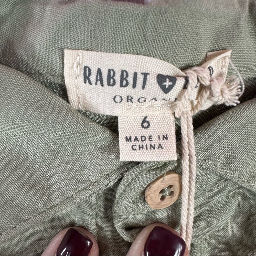 NWT rabbit + bear organic cotton linen blend short set boys sage green - Picture 5 of 14